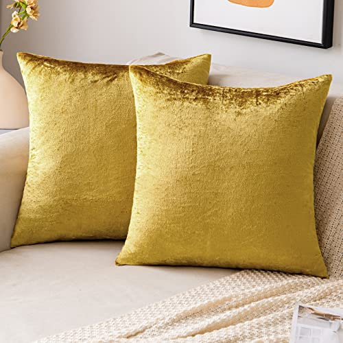 EMEMA Samt Kissenbezug Kissenhülle Dekorative Dekokissen Sofakissen Lendenkissen Wurfkissenbezug mit Verstecktem Reißverschluss Schlafzimmer Sofa 2er Set 40x40 cm Golden Luxuriös