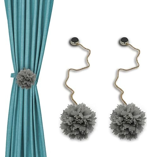 VIRSUS Fermatenda con Calamita a Forma di Fiore Grigio, Diametro 8 cm, Lunghezza Corda 32 cm, Raccogli Tenda Magnetici, Accessori e Decorazioni per Tende in Cucina, Camera, Bagno, Hotel, Ufficio (2)