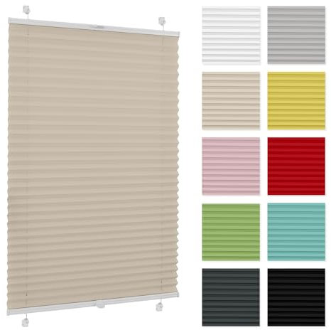 Plissee ohne Bohren 50 cm x 200 cm - Beige - Plissee klemmfix, Rollos für Fenster ohne Bohren, Jalousien Fenster für innen, Raffrollo, Fenster plissee
