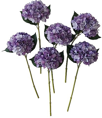 ARTIFIPLANT Purple Hydrangea Artificial Flowers,6 Pcs Faux Hydrangea Flowers,Artificial Hydrangeas Flowers with Stems,Fake Hydrangeas, Silk Hydrangea Flower with Stem (6, Eggplant Purple)