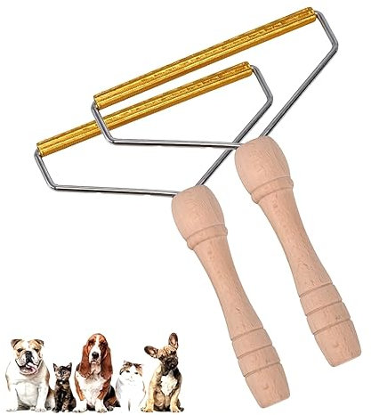 Amazeclick Pack of 2 Pet Hair Remover, Wooden Dog Hair Remover Roller, Resuable Lint Remover For Cats & Dogs, Portable Fabric Shaver for Clothes, Carpet & Rugs