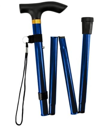 PAIDE P Gehstock Klappbar Aluminium, Gehstöck Elegant Für Senioren Mit Hohenverstellbar Mit Anti Fall Gurt, Rutschfester Gummi-schwenkbasis. Faltbar Gehstock Herren und Damen. (Metallisches Blau)