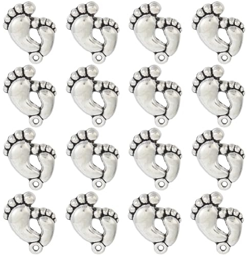 SUNNYCLUE 1 Låda 60 st Silver Fötter Hängen Bulk Fötter Hängen Metall Legering Antik Tibetansk Vintage Söt Söt Fotavtryck Hängen För Att Göra Gio