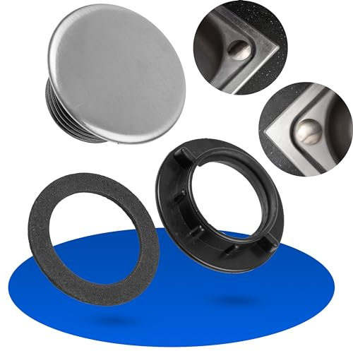 Copriforo per rubinetto, 1 set, coperchio Ø 44 mm, filettatura Ø 27,5 x 20 mm, coperchio in acciaio inox rosetta con guarnizione e dado, tappo per rubinetto, copriforo per dispenser di sapone