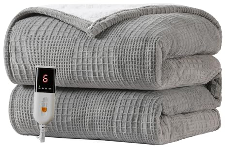 Texciting Heated Blanket Electric Blanket Throw 50''X60''-Heating Throw with 9 Heat Settings-2-10 Hours Auto Off,ETL Certified,Machine Washable (Grey)