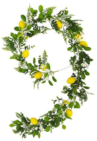 FOERPL 199,9 cm konstgjord citrongirlang vår Faux fruktkransar kransar med grönska konstgjord citronranka girlang för framdörr vägg mantel bröllopsfest bordsdekoration