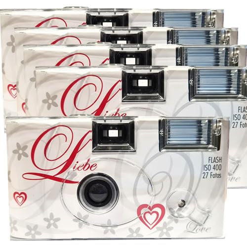 PHOTO PORST 5X 1A Einwegkamera Edition Liebe & Love & Herzen, mit Blitz, Batterien und Film (5er Pack, je 27 Aufnahmen, 35mm, color)