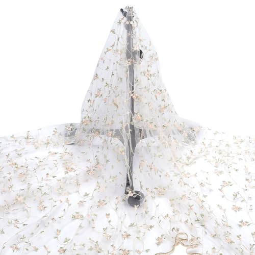 NBEADS 3 metro di Tessuto In Pizzo A Rete Floreale, 130cm di Larghezza Organza Ricamato Tessuto di Tulle Fiori Foglie di Vite Pizzo per Matrimonio Fai Da Te Abiti Fatti A Mano Abito, Floreale Bianco
