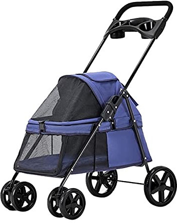 GLETSF Haustierkinderwagen Hundebuggys für Kleine Hunde Haustierkinderwagen für Katzen mit Getränkehalter Premium Hundekinderwagen Buggy mit Regenschutz Atmungsaktiver Hund