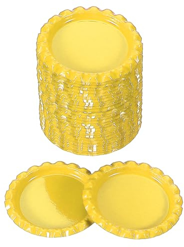 PATIKIL 100 stycken flasklock för hantverk, 2,5 cm dekorativa dubbelsidiga tryckta platta flasklock bulk för gör-det-själv-hängen klippböcker emblem, gul