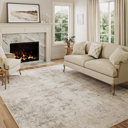 HUGEAR Washable Rugs Living Room Rug 180x270cm Beige Grey Non Slip Abstract Natural Neutral Modern Large Carpet Bedroom Kitchen Hall Lounge Bedside Low Pile Carpets
