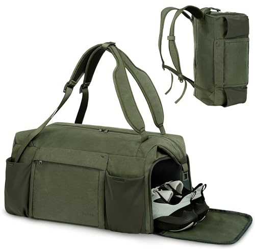 kookoomia Sporttasche Reisetasche Herren Damen 45L Sporttaschen Rucksack mit Schuhfach Nassfach Wasserdicht Gym Bag Sport Tasche Trainingstasche Fitness für Sport Reisen Schwimme Weekender- Dunkelgrün