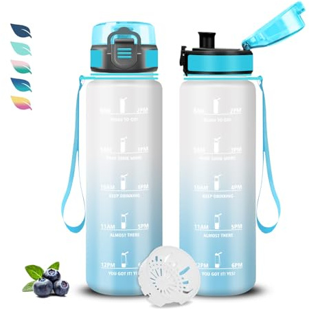 Grsta Borraccia, Borraccia 500ml, Borracce Senza Perdite, Borracce Motivazionale, Facile da Trasportare, Bottiglia Orari, Bottiglia Graduata, Facile da Pulire, per Sport, Corsa, Yoga, Scuola, Ufficio