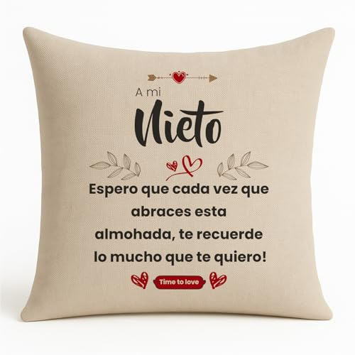 Kembilove® Funda de Cojín Nieto 40x40 cm | Regalo Emotivo para Nieto | Cojín con Frase Te Quiero | Funda Almohadón Lino Lavable | Decoración Familiar | Idea Cumpleaños Navidad Niño Especial