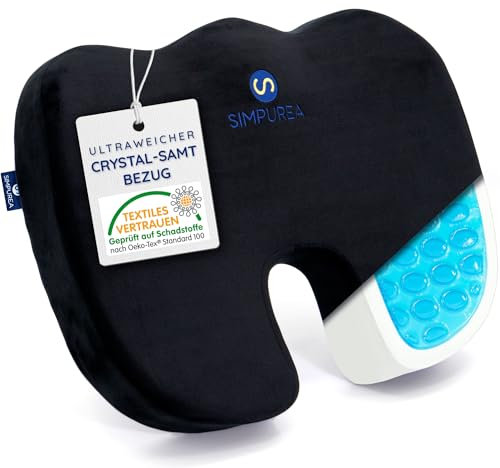 SIMPUREA® Orthopädisches Sitzkissen „Koala“ – mit rutschfestem Veloursbezug – Ideal für Büro, Auto & Zuhause – Fördert gesunde Sitzhaltung & Komfort sowie entlastet das Steißbein - Medium (60-120 kg)