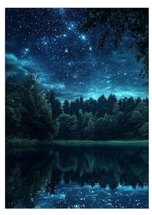 WUFIEA Lienzo Cuadros murales Sala de Estar Paisaje Noche en el Lago Estrellado decoración moderna del hogar, oficina, baño（Azul-20x30cm Sin marco