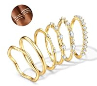 6 Pezzi Anelli Donna Oro 14K Placcato - Anello Oro Donna Non Appannamento Fedine Fidanzamento Fedi Nuziali Anello Mignolo Set Anelli Impermeabile Fedine Sottili Per Tutte Le Dita 12=54mm(17.3mm),US=7