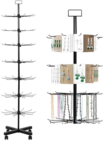 awagas 7 Tier Rotating Retail Display Stand, Movable Jewelry Display Rack for Store Vendor, Metal Retail Display Rack with Adjustable Spacing Shelves for Jewelry Keychain Headbands Hats
