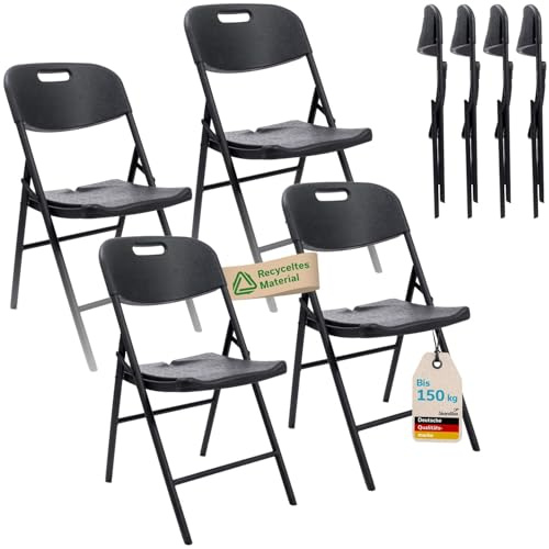 Skandika Fällstol MASI | Vikbar stol, set om 2/4 st, 4 kg lätt, kan belastas upp till 150 kg, väderbeständig, konstruktion utan verktyg | vikbar campingstol, för camping (svart | set med 4)