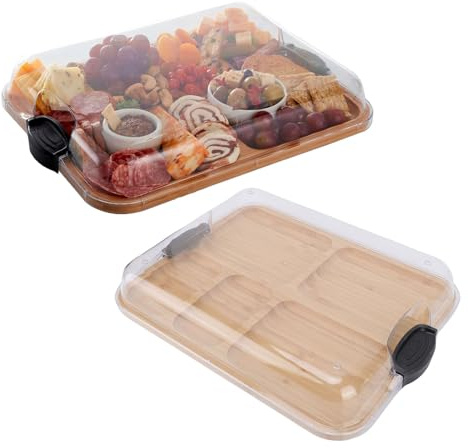 Fabater Charkuteribricka med genomskinligt lock, 5-delad bärbar ostbricka och serveringsbricka för kök, picknick, underhållning, med avtagbart lock, för inflyttningsfest, bröllop