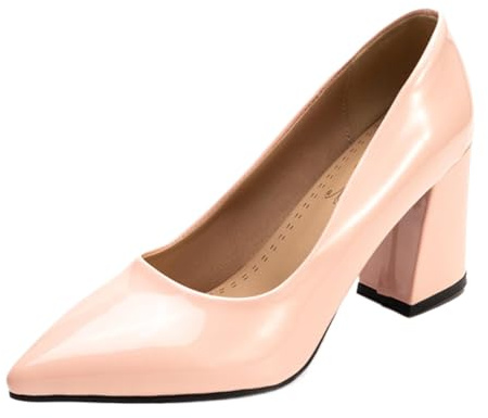 Vrupons Escarpins à talon bloc - Talon haut de 8 cm - Pour femme - Pour le bureau et les fêtes - Coupe large, Rose, 44 EU