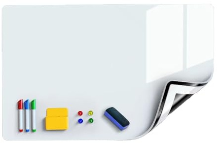 Magnetisk whiteboard, magnetisk whiteboard för kylskåp, 120 x 90 cm, raderbar whiteboard med 8 markörer, 1 suddgummi, flexibel raderbar whiteboard för kylskåp för klassrum och kontor
