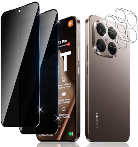 Liilaa Privacy Pellicola Protettiva per Xiaomi 15T / 15 T Pro, [2 + 2 Pezzi] Privacy Vetro Temperato e Pellicola Fotocamera, Anti-Graffio HD Durezza 9H Anti Spy Protezione Schermo