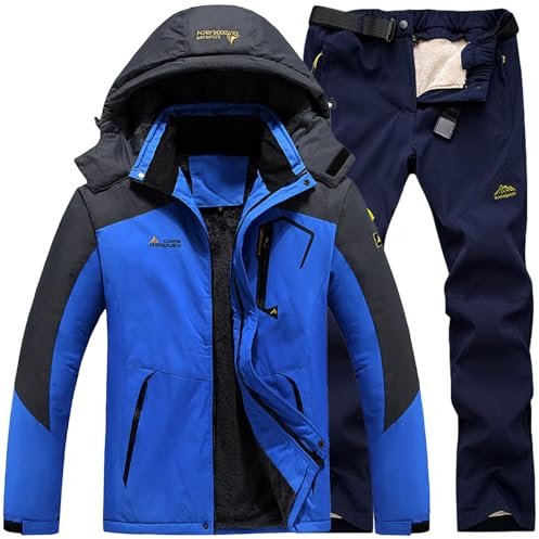 Herren Skianzug 2 Teilig Kombi Wasserdicht Outdoor Ski Set Männer Snowboardanzug Schneeanzug Warm Winter Skibekleidung Atmungsaktiv Skijacke und Hose Zweiteiliges Outfit für Snowboard und Skifahren