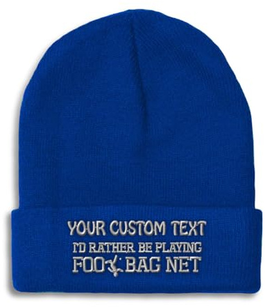 Custom Beanies for Men Rather Be Playing Footbag Net Skull Cap Winter Hats Women Acrylic One Size Royal Blue Personalized Text Here