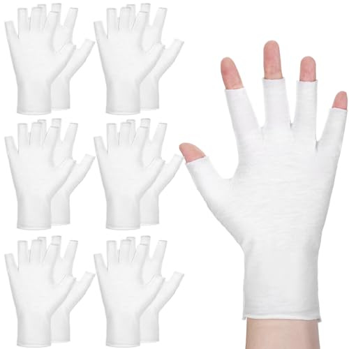 HJZHII 6 Pairs White Fingerless Gloves, Soft Moisturizing Sleeping Glove | White Cotton Gloves for Dry Hands Sleeping Breathable Fingerless Gloves for Dry Hands Overnight Hydration