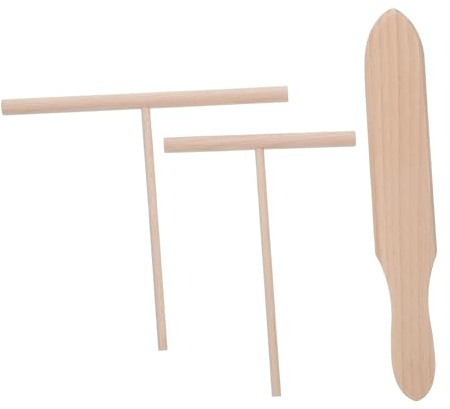 TOKIDNY Set 3 Pezzi Utensili in Legno per Spalmare Crêpes e Pancake, Spatola T Ergonomica 12cm e 18cm, Accessori Cucina per Distribuzione Impasto Uniforme e Preparazione Casalinga