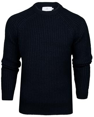 Xact Men's Chunky Fisherman Knit Jumper, Crew Neck, Raglan Sleeve (Navy) L
