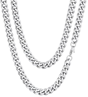 ChainsHouse 46cm Collar Grande de Acero Hombre Mujer Cadenas Cuello Cubanas, Stainless Steel Necklace Men Sweatproof