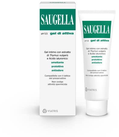 Saugella Attiva, Gel Umettante e Protettivo, pH 5.5, Con Acido Ialuronico e Timo, Azione Idratante e Antiodore, Compatibile con Preservativi in Lattice, 30 ml