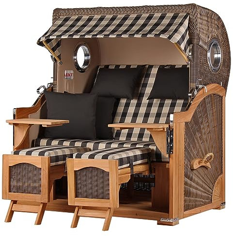 bene living Strandkorb Ammersee Grande XL Teak Bullauge - PE grau - Modell 505-2,5-Sitzer inkl. Liftersystem