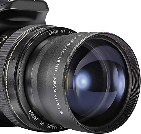 Diyeeni Teleobjetivo 2X de Alta definición, teleconvertidor de cámara de 58 mm con Rosca Frontal de 62 mm para Filtro de Lente, Lente de Aumento 2X Fotografía remota