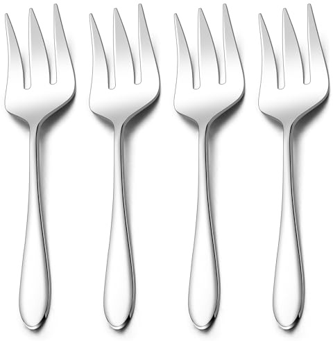 Stainless Steel Serving Forks, E-far 4-Piece Metal Hostess Serving Utensils Set for Meat Catering Buffet Party Kitchen Restaurant, Non-toxic & Dishwasher Safe