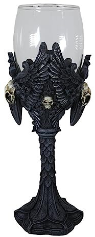 Ebros Gift Blood Moon Gothic Dark Alchemy Raven Crow Glass And Resin Wine Goblet Chalice Beverage Drinkware Serveware With Mystical Harbinger Of Doom Scavenger Bird