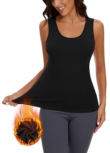 WOWENY Débardeur Basique pour Femme avec Chemise Thermique sans Manches côtelée pour l'hiver,Noir,M