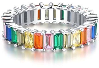 18K gnistrande regnbågsbaguette-ring i 925 sterlingsilver med färgglada regnbågsstenar – damringar eternity evighetssmycken i juvelerarkvalitet