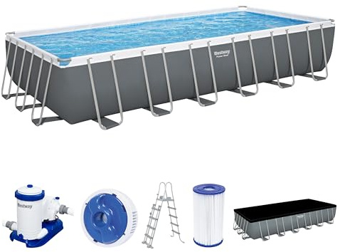 Piscine Hors Sol Power Steel™ 732 x 366 x 132 cm, Filtre à Cartouche, échelle, bâche, diffuseur Chemconnect™ Gris