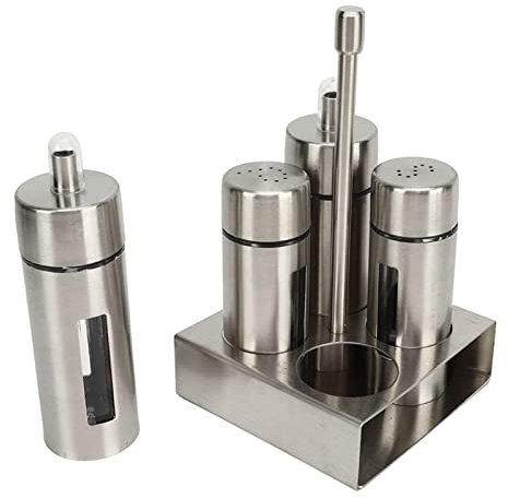 Cruet Set Salt and Pepper Shakers,Oil Salt Cruet Set 304 Stainless Steel Vinegar Bottle Pepper Shaker with with Base Stand for Kitchen Countertop Stand for Kitchen Restaurant