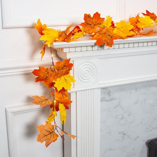 Benross 85049 Autumn Maple Leaf Garland with 40 Warm White LED Lights / 2.3m Battery Operated Fall, Thanksgiving, Halloween Indoor Decoration