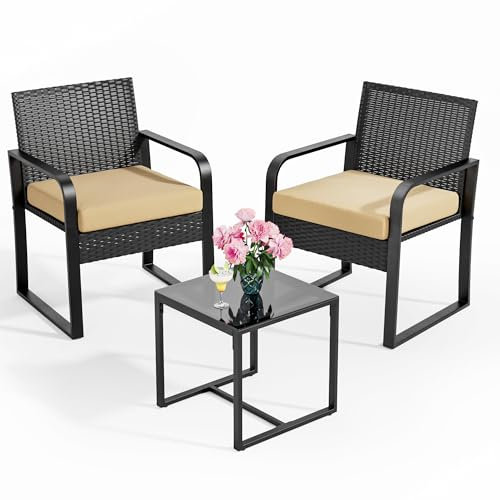 Bealife Set di mobili da giardino in rattan, set da 2 persone, piccolo balcone all'aperto, mobili da giardino per verande, cortili, terrazze, balconi, bordi della piscina (beige)