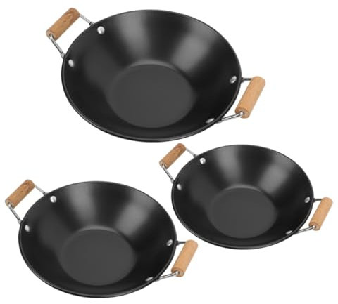 SECFOU Pentola Da Asporto Piccola Con Manico in Legno Fondo Piatto in Metallo Trasferimento Di Calore Rapido Per Fornelli Elettrici