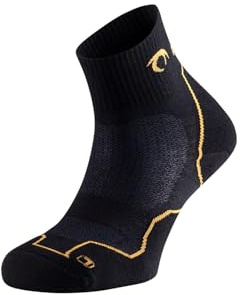 Lurbel Tierra Three, Calcetines anti-ampollas, calcetines de senderismo, calcetín para caminar, sin costuras y transpirable, calcetines Unisex. (S - Negro/Amarillo)
