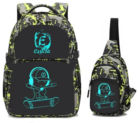 EZYCOK School Backpack for Boys, Cool Luminous Boys Backpack for Kids Children Teens Elementary Middle School Bags Lightweight Laptop Backpack College Bookbag