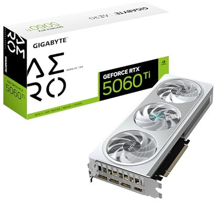 Gigabyte GeForce RTX 5060 Ti AERO OC 16G Grafikkarte – 16 GB GDDR7, 128 Bit, PCI-E 5.0, 2647MHz Kernfrequenz, 3 x DisplayPort, 1 x HDMI, GV-N506TAERO OC-16GD