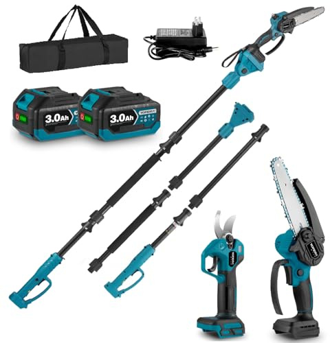 Yofidra 4-in-1 Chainsaw - Cordless Pole Chain Saw & Pruning Shears, Brushless 6-inch Mini Chainsaw, 25mm Pruner Shear Electric, with 6.6ft Telescopic Pole, 180°Adjustable Angle, 2 x 3.0Ah Batteries