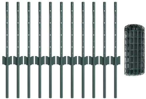 vidaXL Clôture avec poteaux Vert 0.4 x 25 m Acier, Clôture extérieure Durable pour Jardin et terrasse, barrière Personnalisable, Panneaux résistants aux intempéries